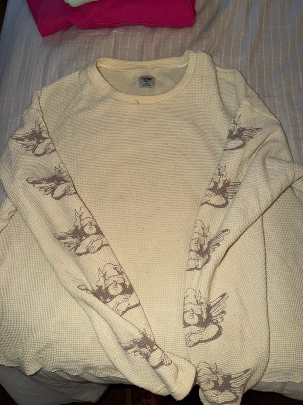 Boys Lie Cream Thermal Sweater with Sleeve Graphics